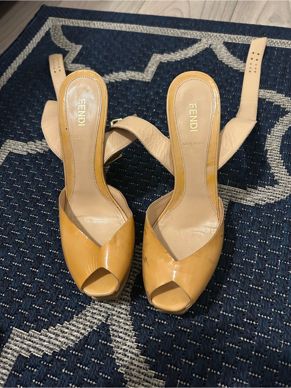 Fendi Yellow Patent Leather Peep-Toe Slingback Heels